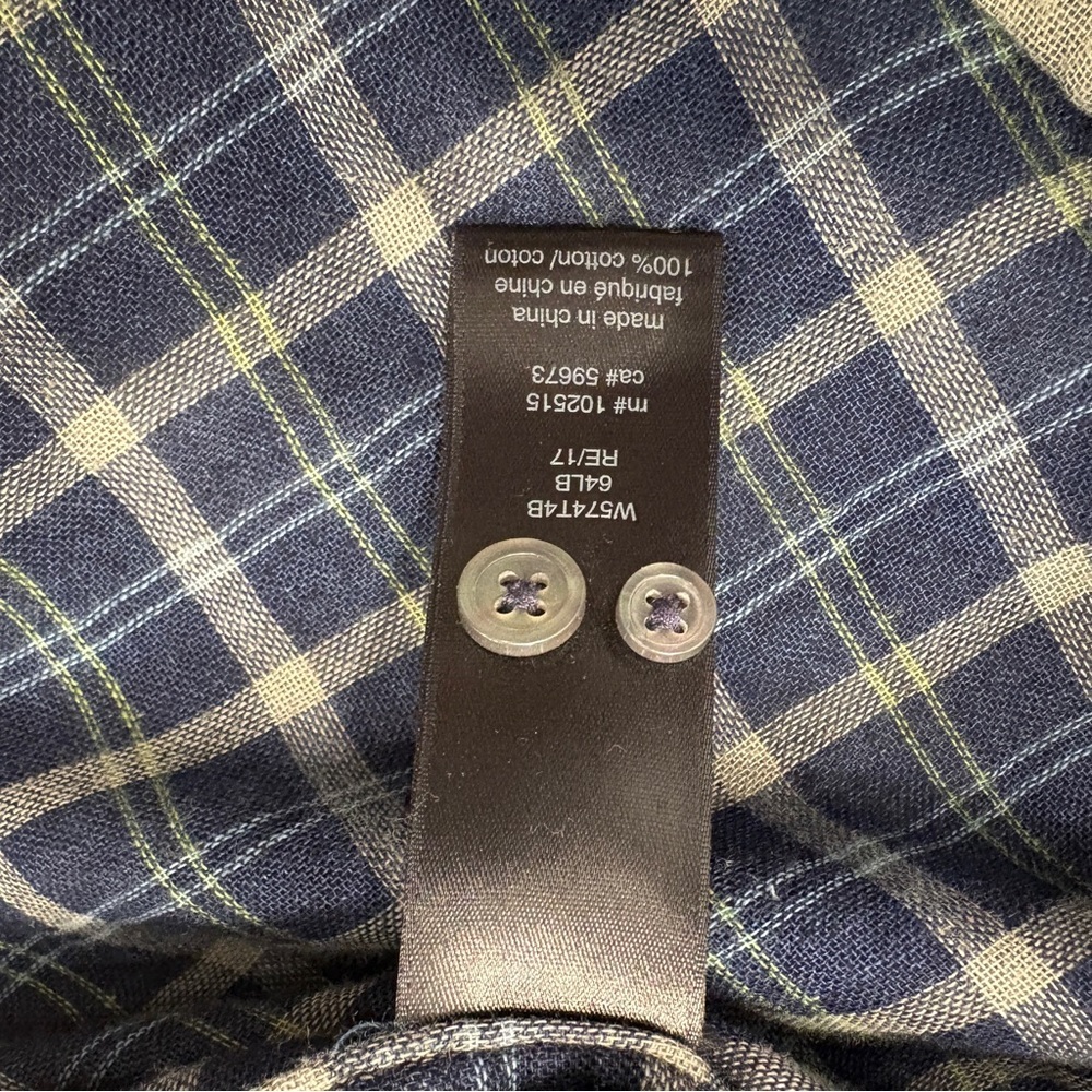🌟JOHN VARVATOS🌟 DALE DOUBLEFACE PLAID BUTTON FRONT SHIRT NAVY / GREY SZ L - Picture 9 of 11